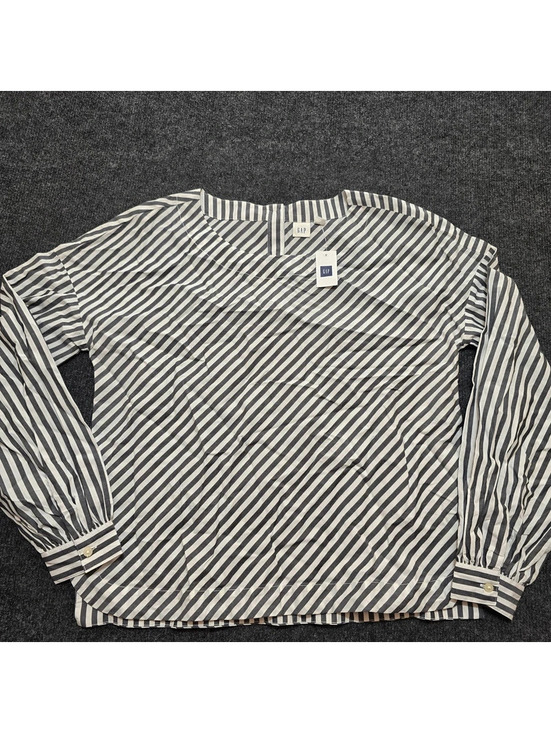 GAP Tops - GAP Top Womens Small NWT Striped Cotton Volume Long Sleeve Popover Blouse Gray